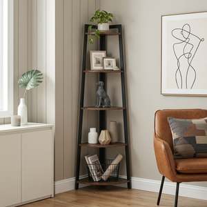 Preorder: Sora 5 Tier Corner Shelf - Rustic Brown