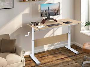 Desks: Lucas 100cm Manual Standing Desk - Maple + White