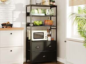 Whitby 4 Tier Storage Shelf with Drawers - Black