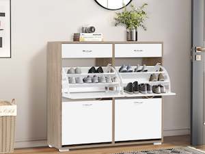 Rotoroa 6 Drawer Shoe Cabinet Storage Rack - Oak + White