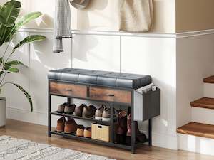 Shoe Cabinets: Plover Shoe Rack with Storage Bag - Rustic Brown+Blue