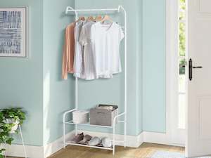 Clothing Garment Rack with Shelves - White