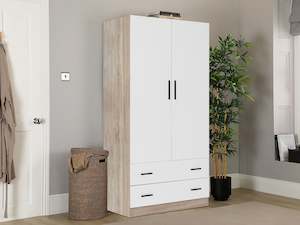 Bram 2 Door Wardrobe with 2 Drawers - Oak + White