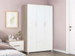 Bram 3 Door Wardrobe with 2 Drawers - Oak + White