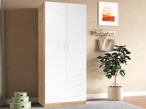 Harris 2 Door Wardrobe with 3 Drawers - Oak+White