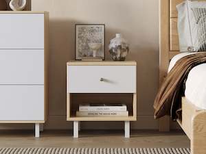 Ellis Bedside Table - Oak + White