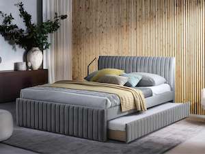Single Bedframes: Tasman Queen with Single Trundle Bed Frame - Grey