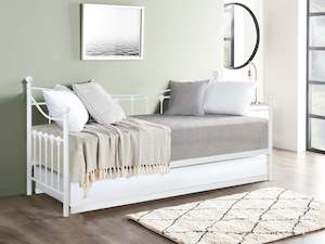 Single Bedframes: Hartz Single Metal Trundle Bed Frame - White