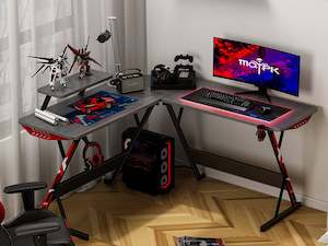 Grant Gaming Corner Desk with Monitor Stand - Carbon Black