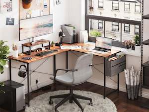 Felix Computer Corner Desk with Storage Bag - Rustic Brown