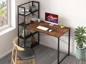 Zayden 100cm Computer Desk with Bookshelf - Rustic Brown + Black