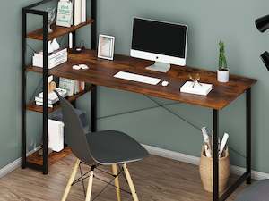 Kevin 160cm Computer Desk with Bookshelf - Rustic Brown