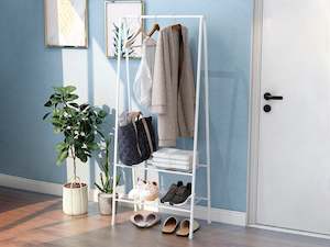 Shoe Cabinets: Metal Garment Clothes Rack - White
