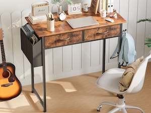 Kaleb 80cm Computer Desk with 2 Drawers - Rustic Brown