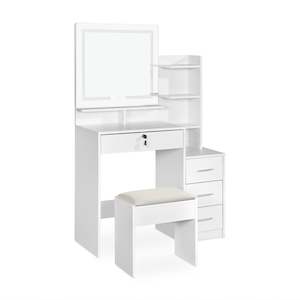 GARDENIA 2 Piece Dressing Table with Mirror & Stool Set - White