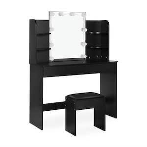 Block Promotion 2: CELOSIA 2 Piece Dressing Table with Mirror & Stool Set - Black