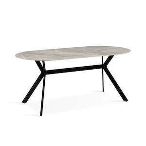 Dining Tables: Cedar Gloss Ceramic Dining Table 180 x 90cm - Light Grey + Black