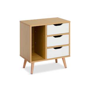 Bedside Tables: LUCA Bedside Table - Maple + White