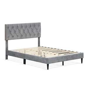 Double Beds: Rila Double Velvet Bed Frame - Grey