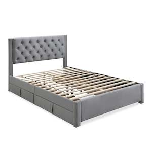 Double Beds: Montana Double Bed Frame with 4 Drawers - Grey