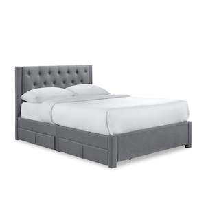 Double Beds: Thornton Double Fabric Bed Frame with 4 Drawers - Light Grey