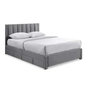 Columbia Double Fabric Bed Frame with 4 Drawers - Grey
