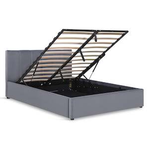 Double Beds: Penelope Double Gas Lift Velvet Bed Frame - Grey