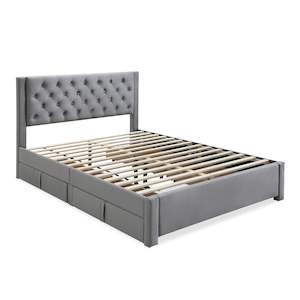 Montana Queen Bed Frame with 4 Drawers - Grey