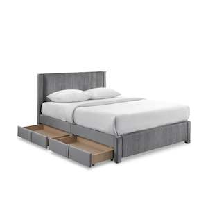 Gower Queen Fabric Bed Frame with 4 Drawers - Grey