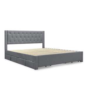 Super King Beds: Thornton Super King Fabric Bed Frame with 4 Drawers - Light Grey