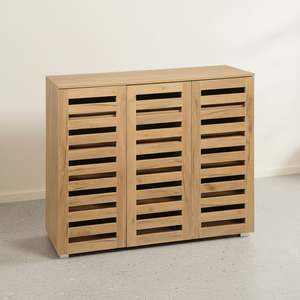 Loma 3 Door Shoe Cabinet Storage Rack - Dark Oak