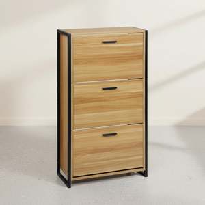 Products: Vard 3 Drawer Shoe Cabinet Storage Rack - Light Teak
