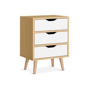 DREW Bedside Table - Maple + White