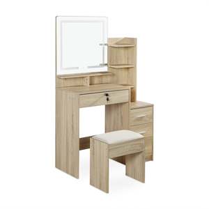 Gardenia 2 Piece Dressing Table with Mirror & Stool Set - Oak