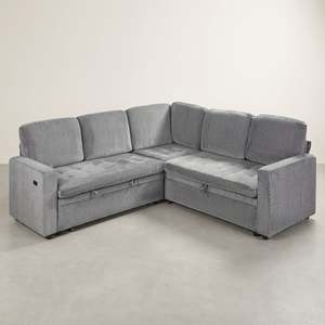 Instock: Haven L-Shaped Sofa Bed with Storage - Dark Grey