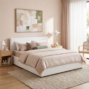 Instock: Belo Queen Teddy Gas Lift Bed Frame - White