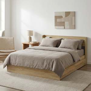 Elda Queen Bed Frame with USB Port & Drawers - Natural