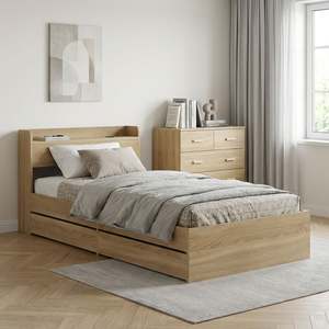 Elda Single Bed Frame with USB Port & Drawers - Natural