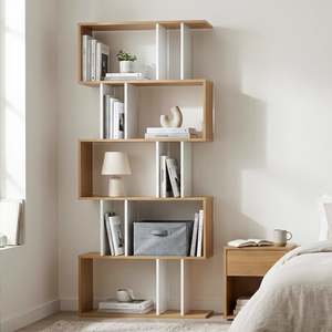 On Sale: Lumo 5 Tier Bookshelf Display Shelf - Natural + White