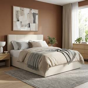 On Sale: Aure Queen Bed Frame with 4 Drawers - Beige