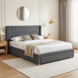 On Sale: Sereno Queen Bed Frame with 4 Drawers - Dark Grey