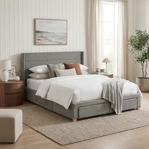 On Sale: Oasis Queen Bed Frame with 4 Drawers - Grey