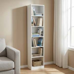 Nivo 6 Tier Slim Bookshelf Display Shelf - White