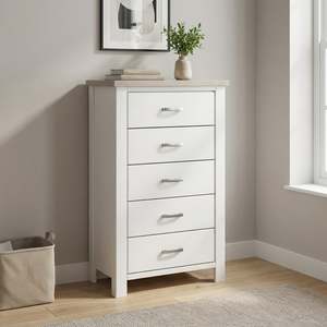 Block Promotion 2: Aurora Solid Wood 5 Drawer Slim Tallboy - White