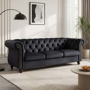 Block Promotion 3: Emily Velvet 3 Seater Sofa - Black