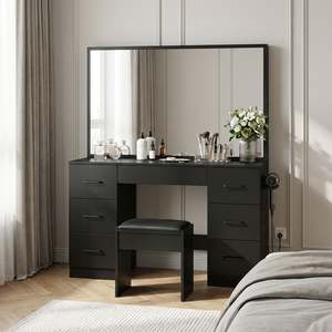 Wisteria 2 Piece Dressing Table with Mirror & Stool Set - Black