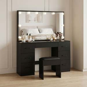 Lisianthus 2 Piece Dressing Table with Mirror & Stool Set - Black