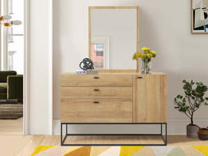 Products: XOAN 4 Drawers Chest Dresser with Mirror - OAK