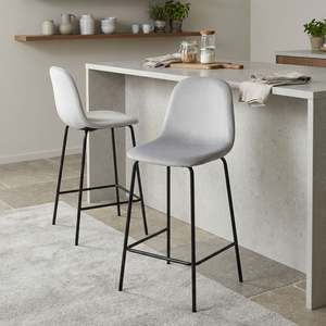 Selo Velvet Bar Stool - Set Of 2 - Light Grey