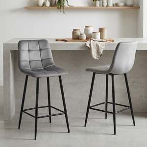 Primo Velvet Bar Stool - Set Of 2 - Grey